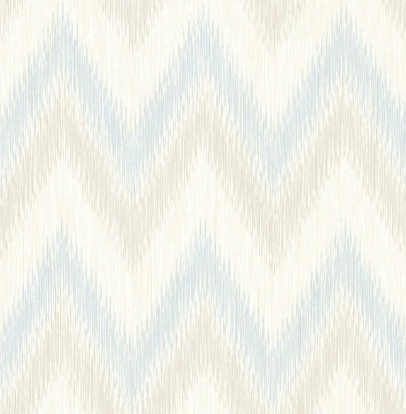 Malibu Regent Flamestitch Stringcloth Wallpaper - Coastal Chevron - Sky Blue and Arrowroot | Malibu Wallpaper
