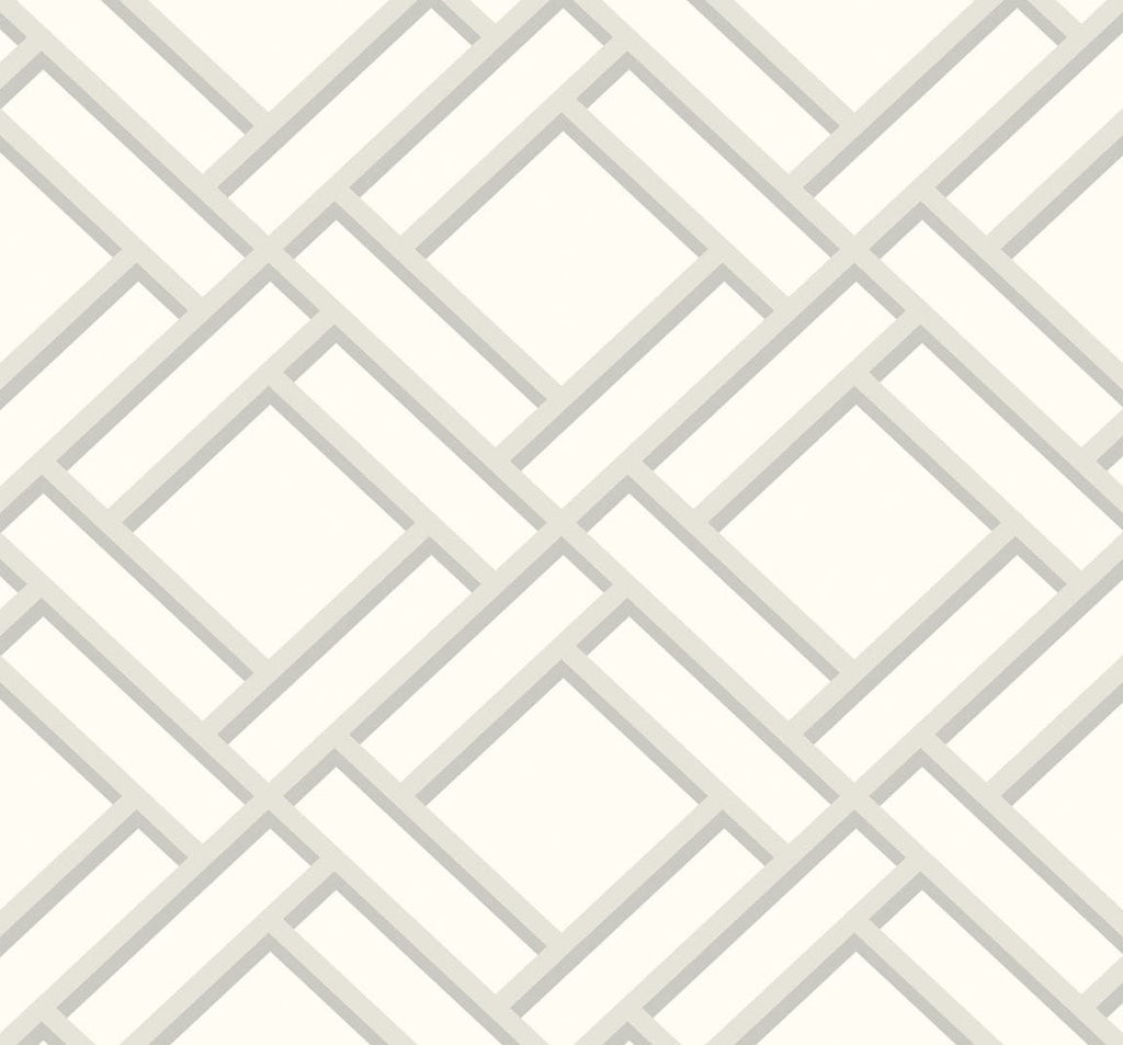 Malibu Block Trellis Wallpaper - Coastal Geometric - Metallic Silver and Eggshell | Malibu Wallpaper