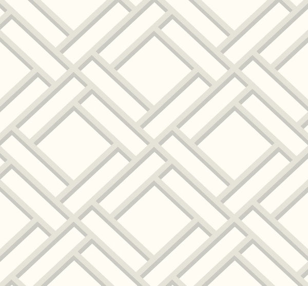 Malibu Block Trellis Wallpaper - Coastal Geometric - Metallic Silver and Eggshell | Malibu Wallpaper