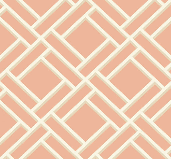 Block Trellis Coastal Geometric - Melon and Arrowroot | Architectural Wallcoverings