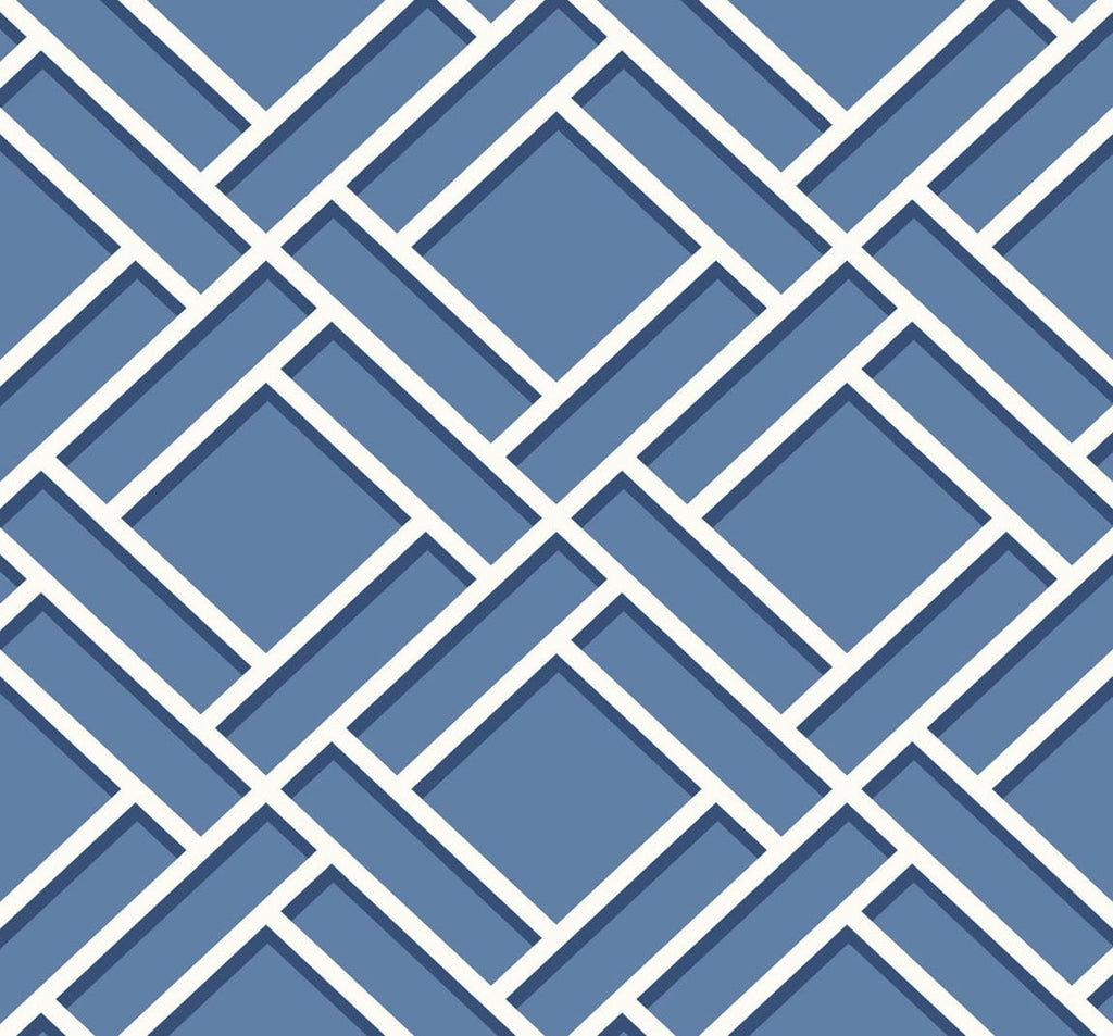 Malibu Block Trellis Wallpaper - Coastal Geometric - Coastal Blue and Navy | Malibu Wallpaper