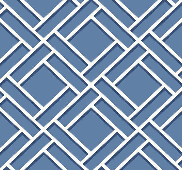 Malibu Block Trellis Wallpaper - Coastal Geometric - Coastal Blue and Navy | Malibu Wallpaper