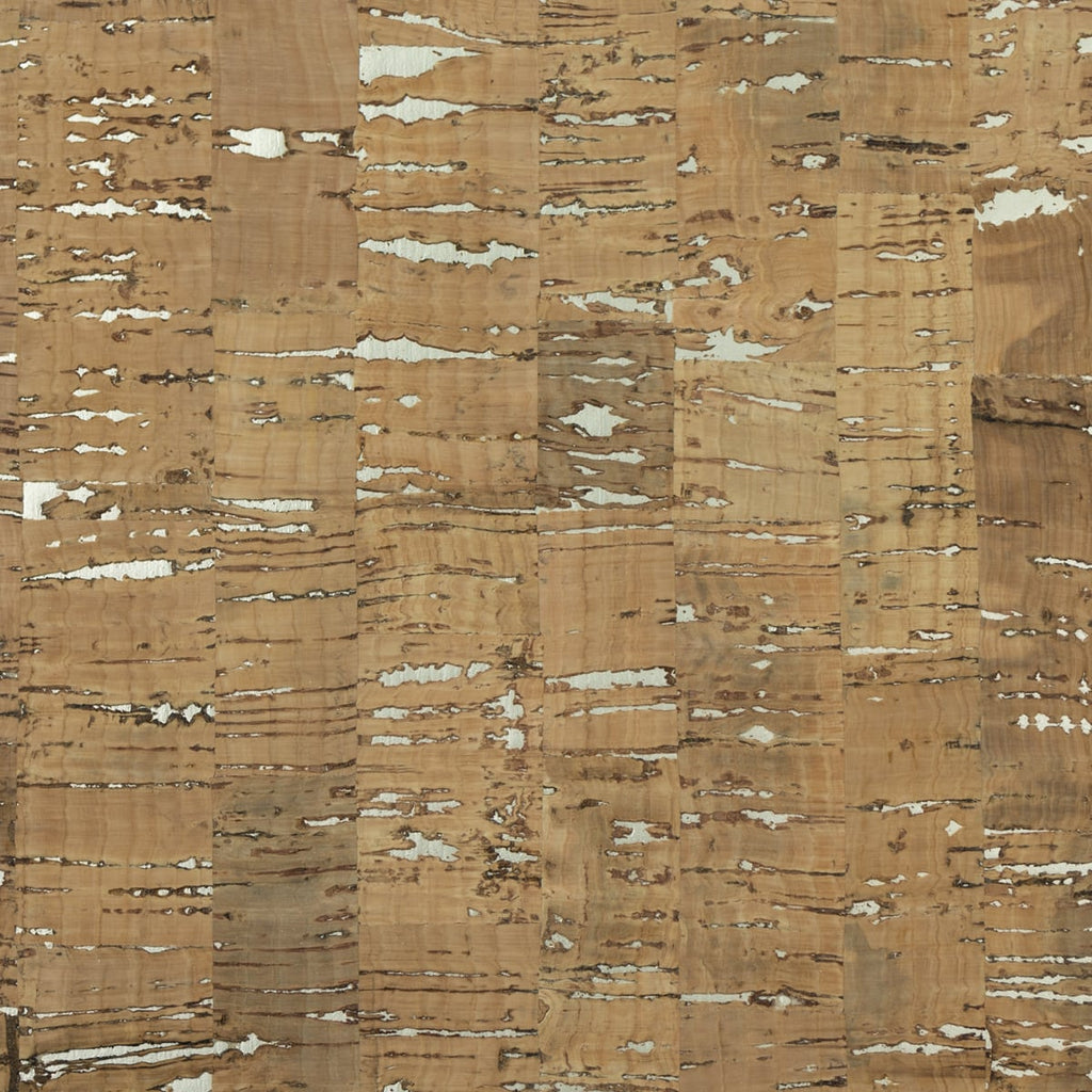 Fentucci Cork Wallpaper - Contemporary Grasscloth - Honey Brown & Metallic Silver | Malibu Wallpaper