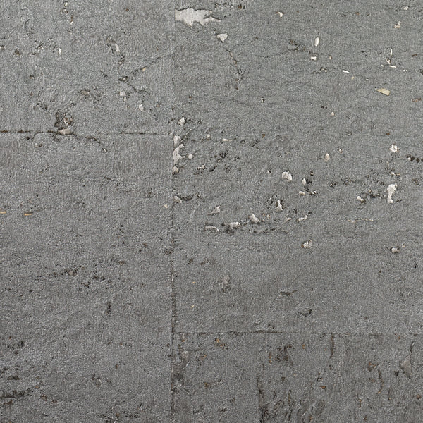 Fentucci Cork Contemporary Grasscloth - Graphite & Metallic Silver | Architectural Wallcoverings