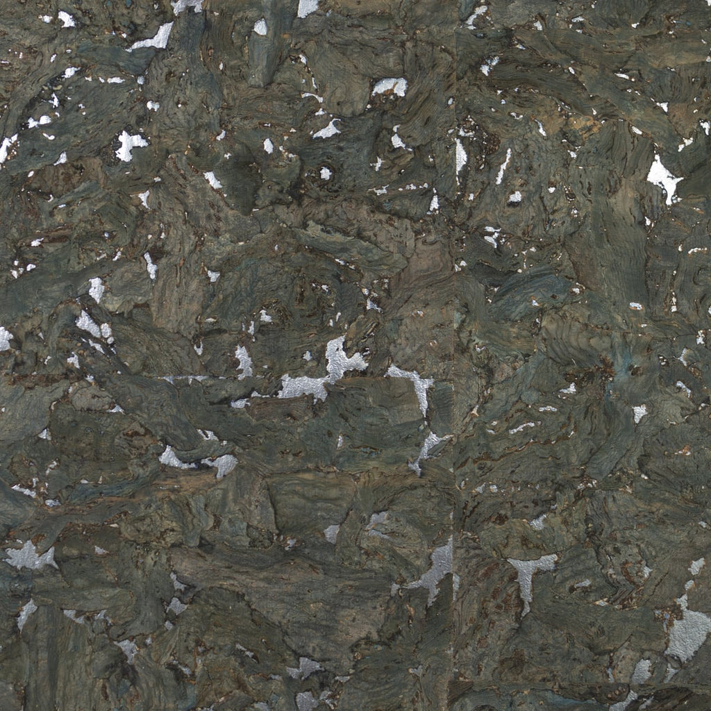Fentucci Cork Wallpaper - Contemporary Grasscloth - Deep Sea & Metallic Silver | Malibu Wallpaper