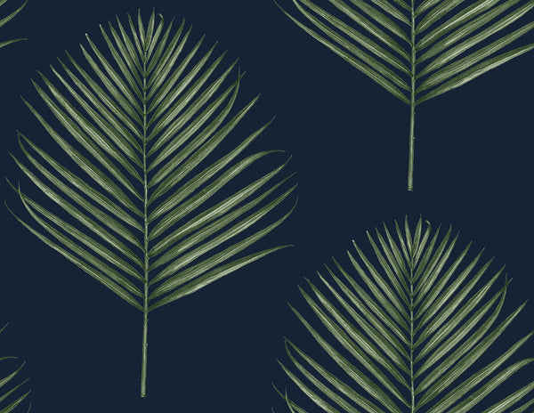 Malibu Ps Maui Palm Coastal Botanical - Midnight Blue & Paradise Green | Peel and Stick Removable Wallcovering