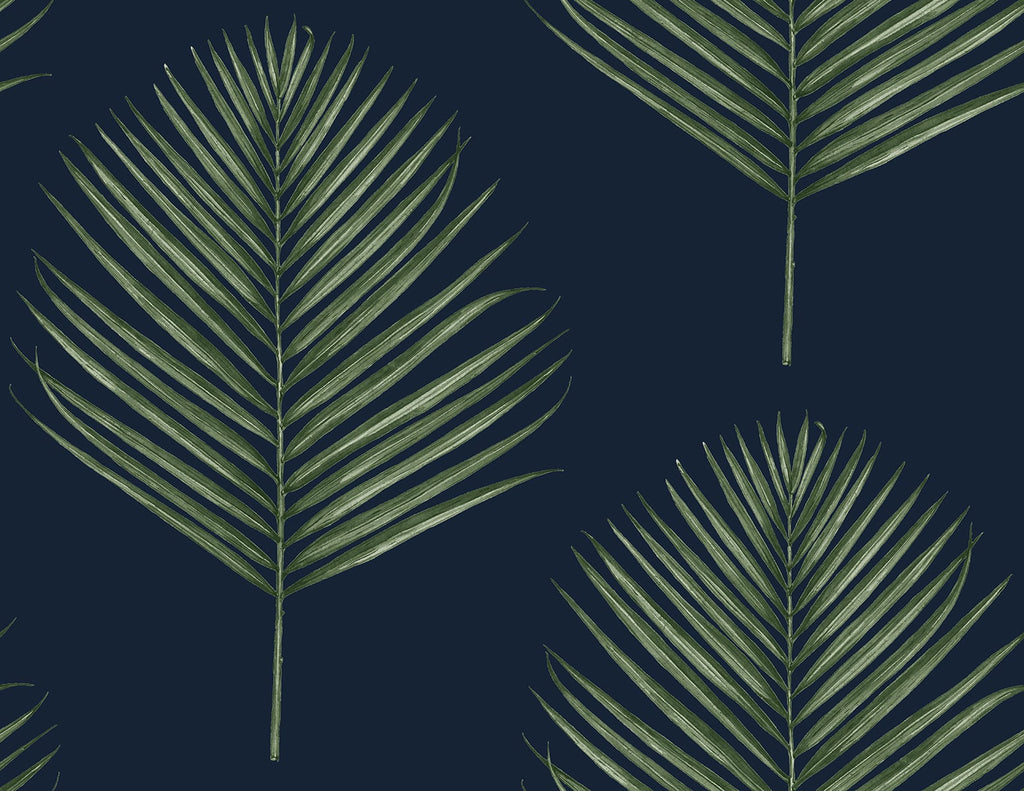 Malibu PS Maui Palm Coastal Botanical - Midnight Blue & Paradise Green | Peel and Stick Removable Wallpaper