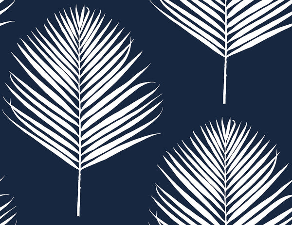 Malibu Ps Maui Palm Coastal Botanical - Midnight Blue & White | Peel and Stick Removable Wallcovering