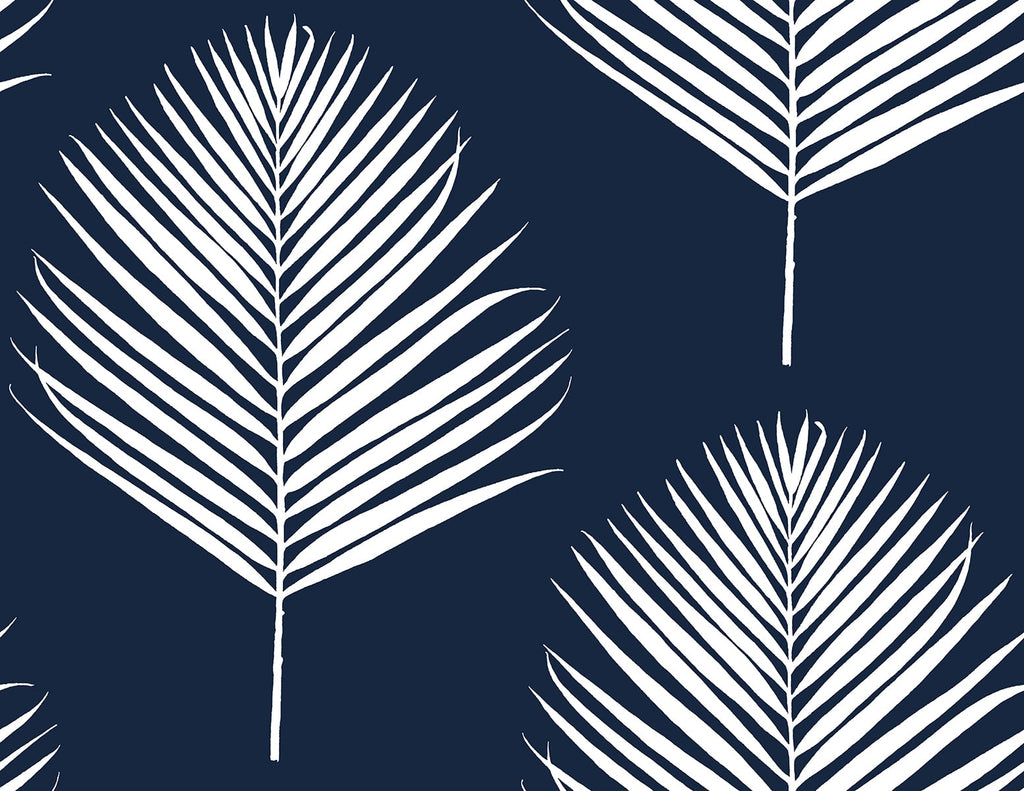 Malibu PS Maui Palm Coastal Botanical - Midnight Blue & White | Peel and Stick Removable Wallpaper