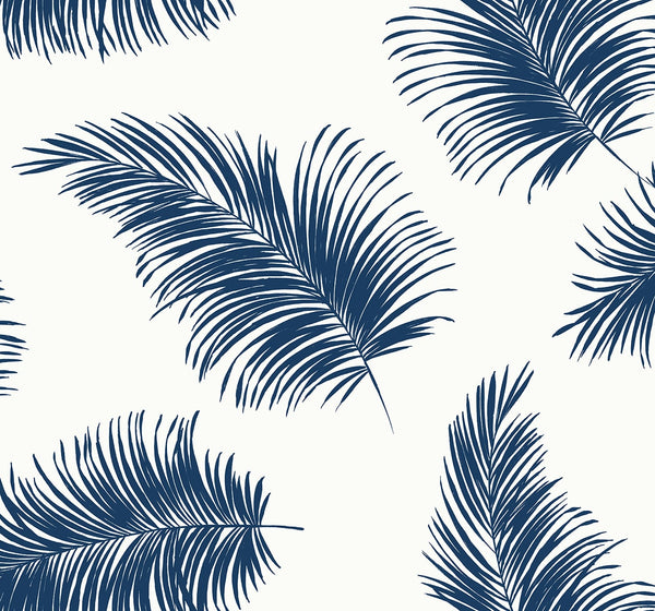 Malibu Ps Tossed Palm Coastal Botanical - White & Navy | Peel and Stick Removable Wallcovering
