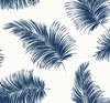 Malibu PS Tossed Palm Coastal Botanical - White & Navy | Peel and Stick Removable Wallpaper