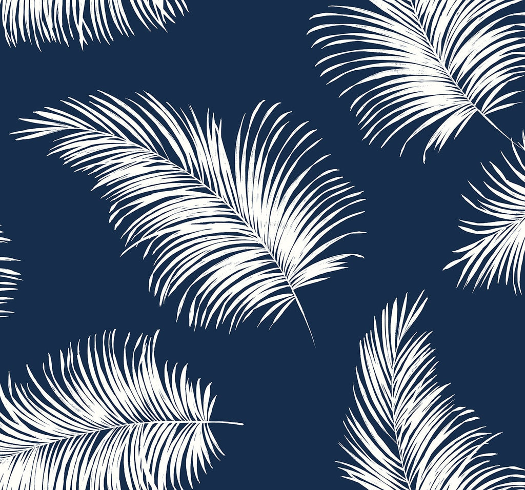 Malibu PS Tossed Palm Coastal Botanical - Navy Blue | Peel and Stick Removable Wallpaper