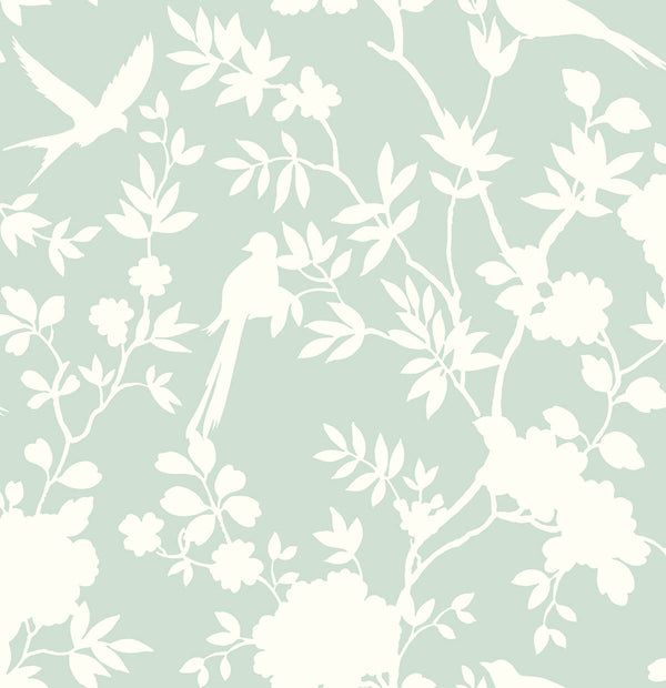 Malibu Ps Mono Toile Coastal Chinoiserie - Seaglass | Peel and Stick Removable Wallcovering