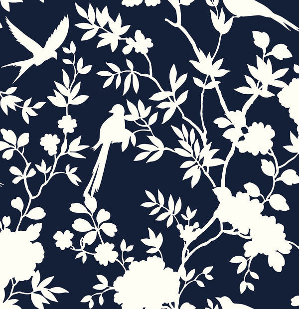Malibu Ps Mono Toile Coastal Chinoiserie - Midnight Blue | Peel and Stick Removable Wallcovering