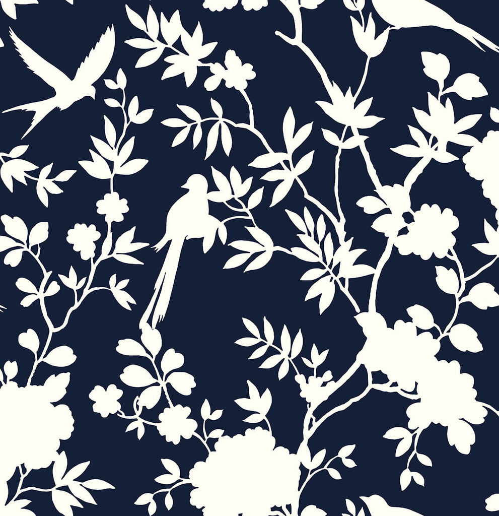 Malibu PS Mono Toile Coastal Chinoiserie - Midnight Blue | Peel and Stick Removable Wallpaper