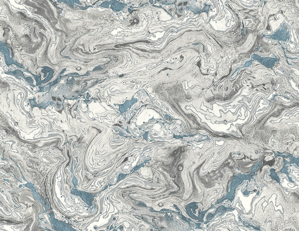 Malibu PS Faux Marble Contemporary Marble - Lunar Rock & Cerulean | Peel and Stick Removable Wallpaper