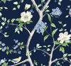 Malibu PS Floral Trail Traditional Chinoiserie - Navy Blue & Spring Green | Peel and Stick Removable Wallpaper