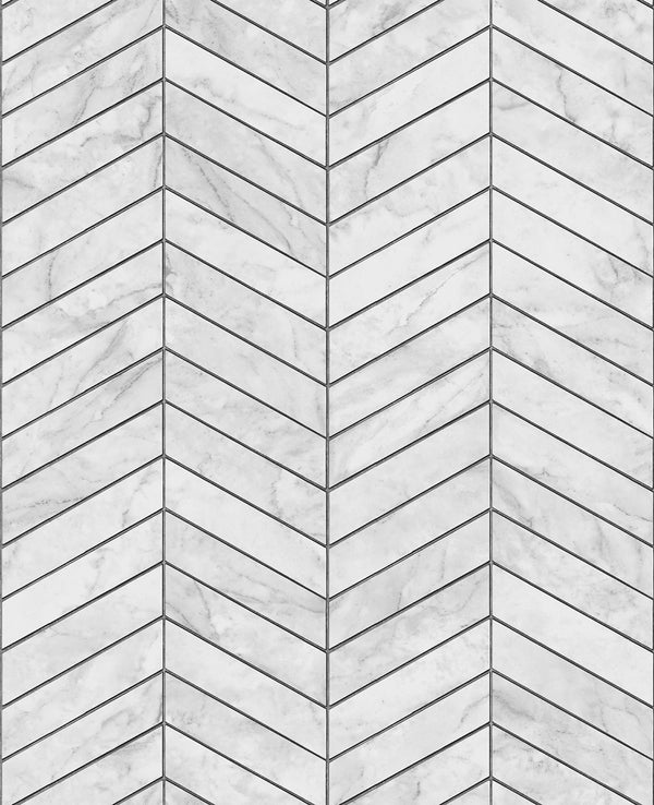 Malibu Ps Marbled Chevron Contemporary Tile - Calcutta & Charcoal | Peel and Stick Removable Wallcovering