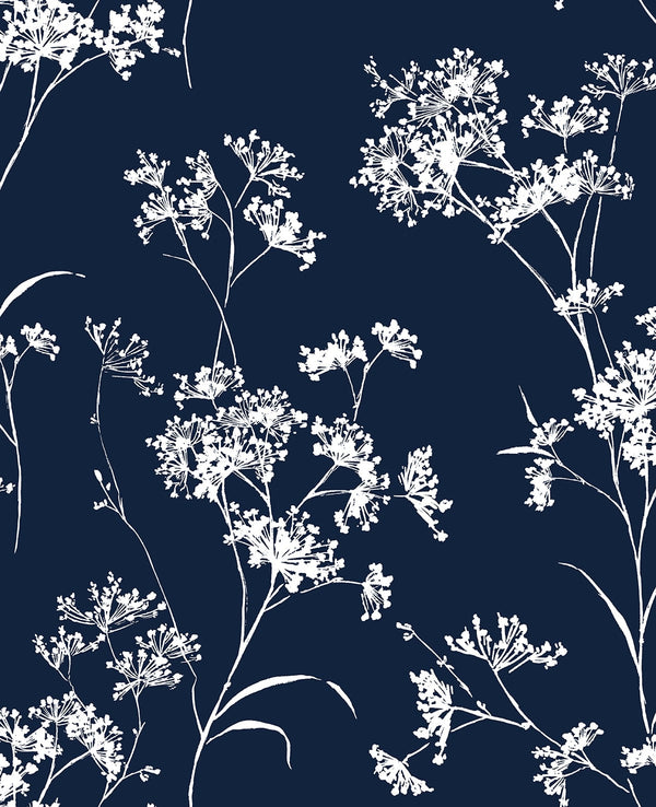 Malibu Ps Floral Mist Contemporary Floral - Hampton Blue | Peel and Stick Removable Wallcovering