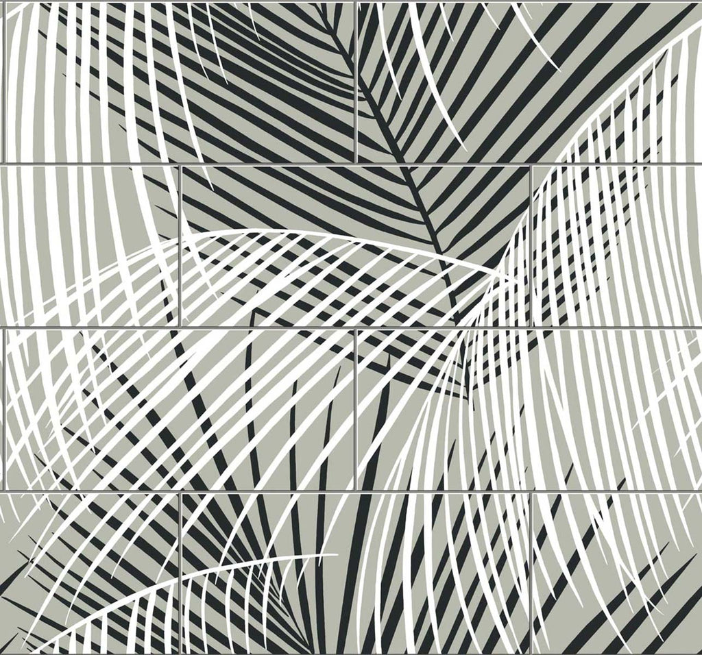 Malibu PS Palm Tile Coastal Botanical - Ebony & Fieldstone | Peel and Stick Removable Wallpaper