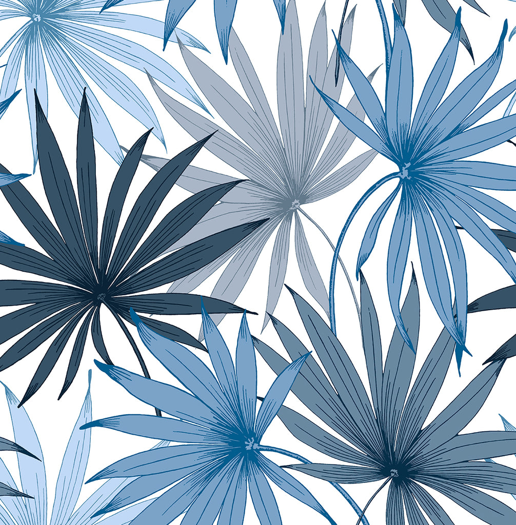 Malibu PS Tropic Palm Toss Tropical Botanical - Blue Seas | Peel and Stick Removable Wallpaper