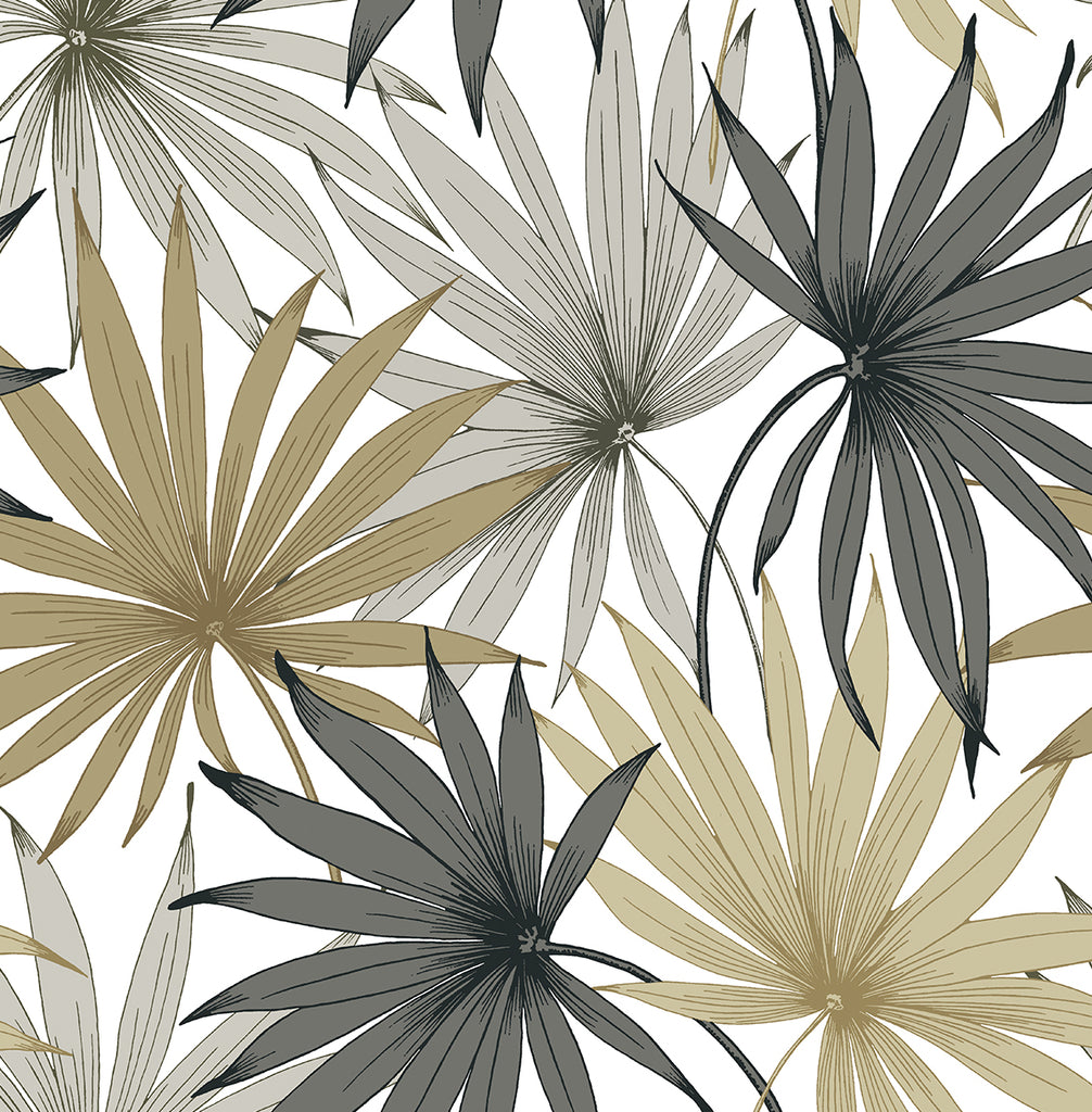 Malibu PS Tropic Palm Toss Tropical Botanical - Harbor Grey & Khaki | Peel and Stick Removable Wallpaper