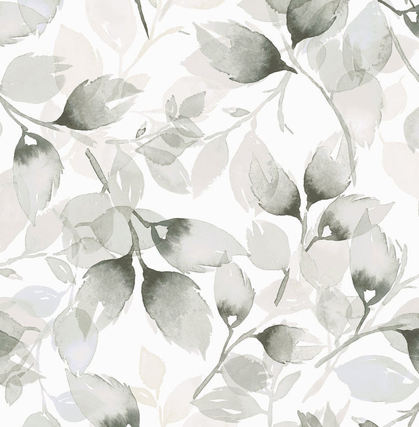 Malibu Ps Watercolor Tossed Leaves Contemporary Botanical - Sea Salt & Harbor Mist | Peel and Stick Removable Wallcovering