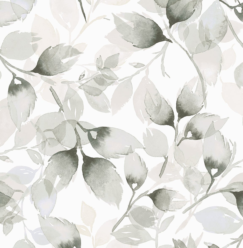 Malibu PS Watercolor Tossed Leaves Contemporary Botanical - Sea Salt & Harbor Mist | Peel and Stick Removable Wallpaper