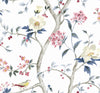 Malibu Sparrow Haven  Wallpaper - Traditional Chinoiserie - Riviera Blue & Berry | Malibu Wallpaper