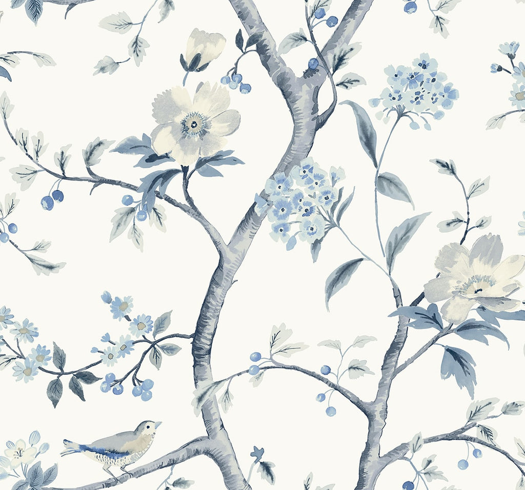 Malibu Sparrow Haven  Wallpaper - Traditional Chinoiserie - Breezy Blue | Malibu Wallpaper