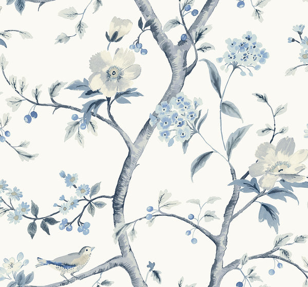 Malibu Sparrow Haven  Wallpaper - Traditional Chinoiserie - Breezy Blue | Malibu Wallpaper