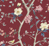 Malibu Sparrow Haven  Wallpaper - Traditional Chinoiserie - Crimson | Malibu Wallpaper