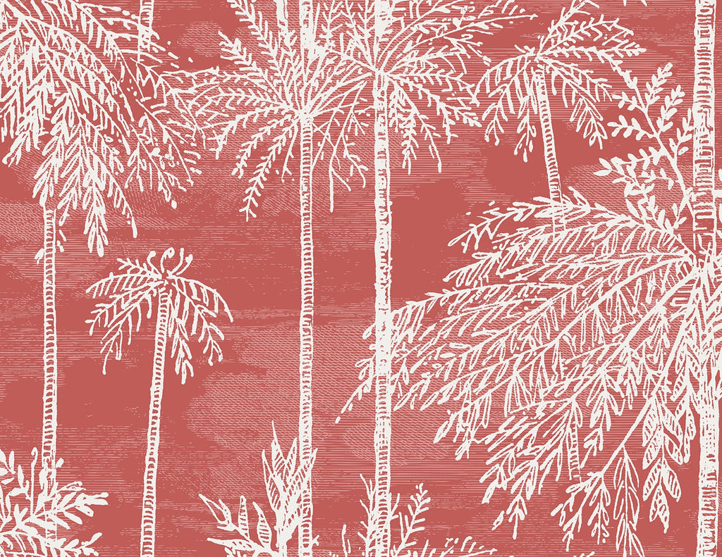 Malibu Palm Grove  Wallpaper - Coastal Botanical - Coral | Malibu Wallpaper