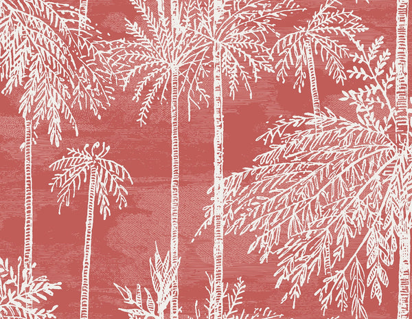 Malibu Palm Grove  Wallpaper - Coastal Botanical - Coral | Malibu Wallpaper