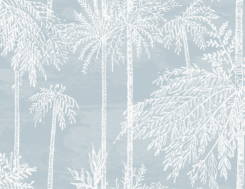 Malibu Palm Grove  Wallpaper - Coastal Botanical - Hampton Blue | Malibu Wallpaper