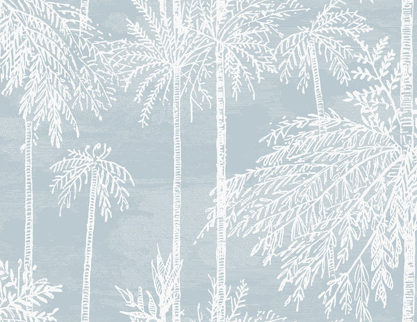 Malibu Palm Grove  Wallpaper - Coastal Botanical - Hampton Blue | Malibu Wallpaper
