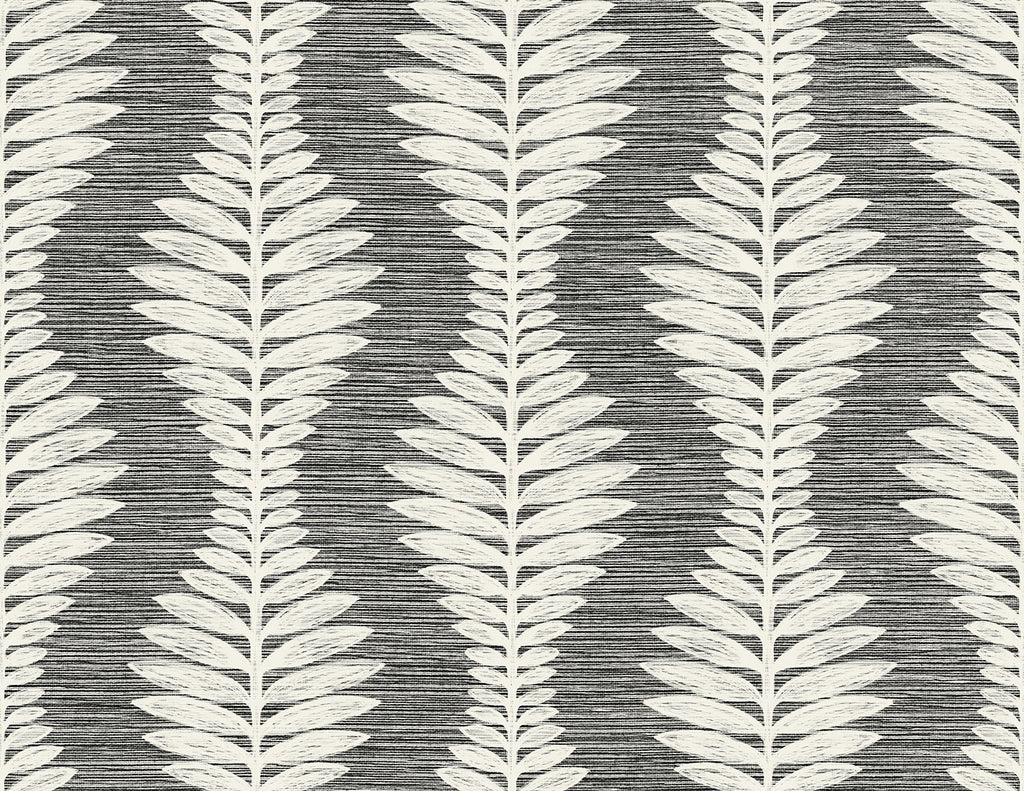 Malibu Carina Leaf Ogee Wallpaper - Coastal Botanical - Charcoal | Malibu Wallpaper