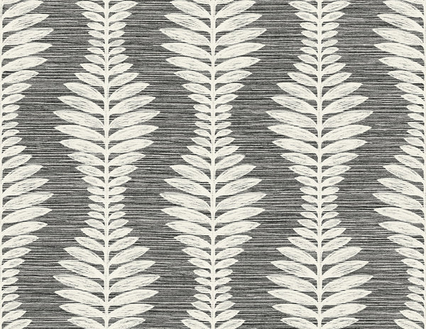 Malibu Carina Leaf Ogee Wallpaper - Coastal Botanical - Charcoal | Malibu Wallpaper