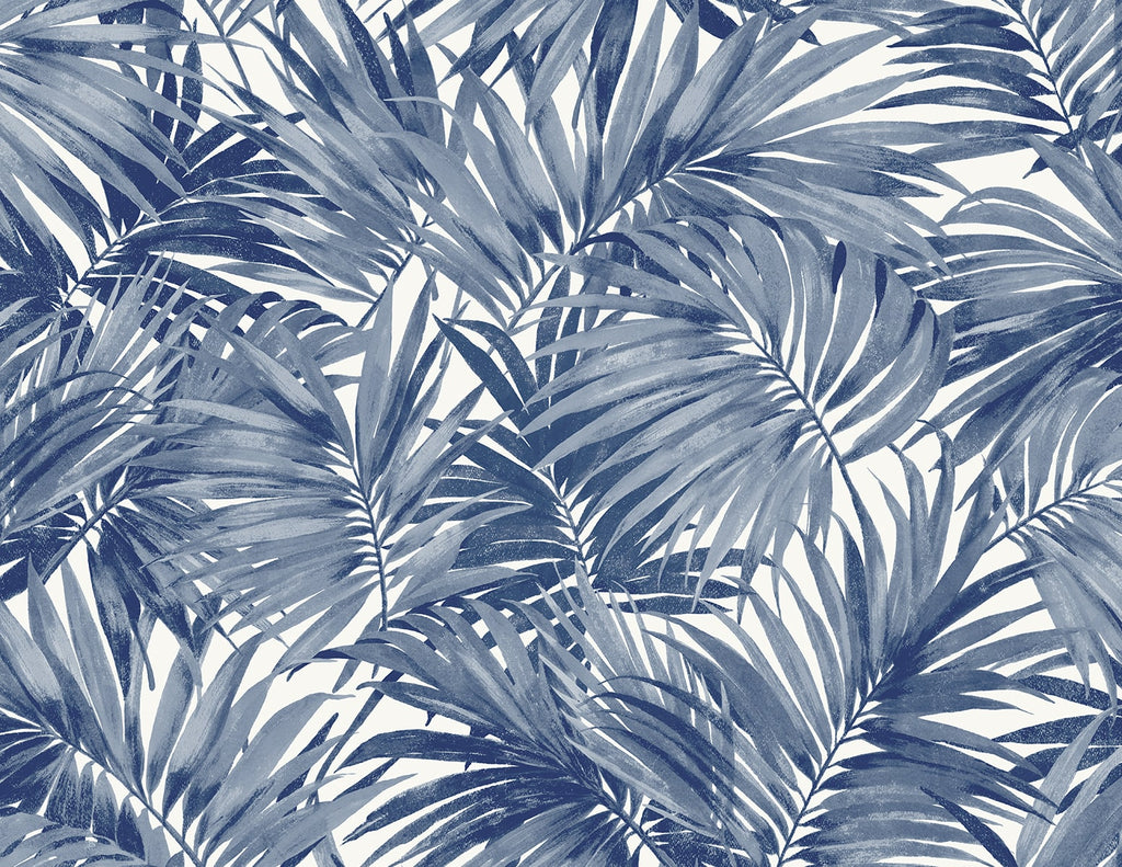 Malibu Cordelia Tossed Palms Wallpaper - Coastal Botanical - Pacific Blue | Malibu Wallpaper