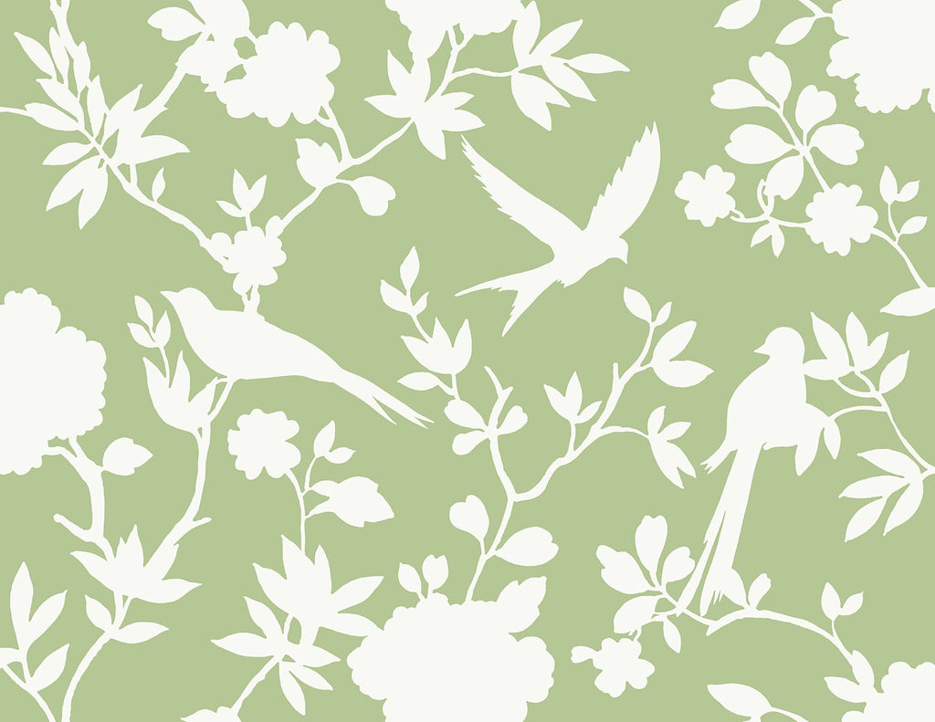 Malibu Kauai Bird Toile Wallpaper - Traditional Toile - Seacrest Green | Malibu Wallpaper