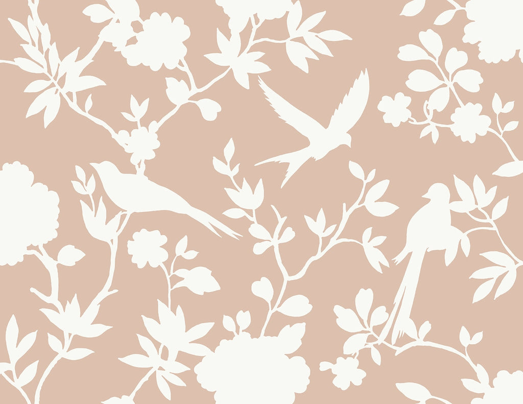 Malibu Kauai Bird Toile Wallpaper - Traditional Toile - Peach Petal | Malibu Wallpaper