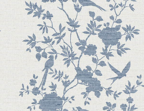 Aloha Bird Trail Traditional Toile - Denim Blue | Architectural Wallcoverings
