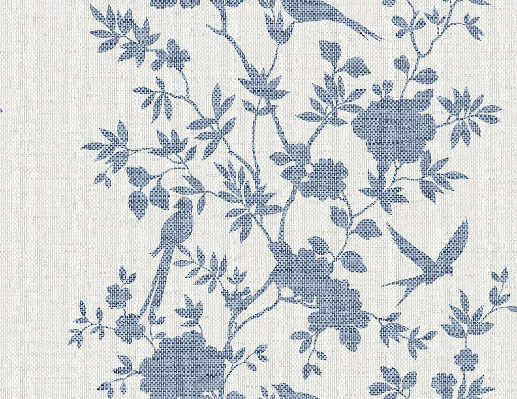 Malibu Aloha Bird Trail Wallpaper - Traditional Toile - Denim Blue | Malibu Wallpaper