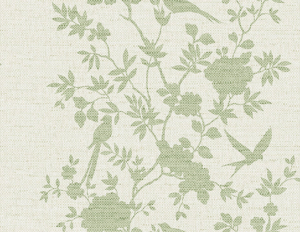 Aloha Bird Trail Traditional Toile - Green Ivy | Architectural Wallcoverings
