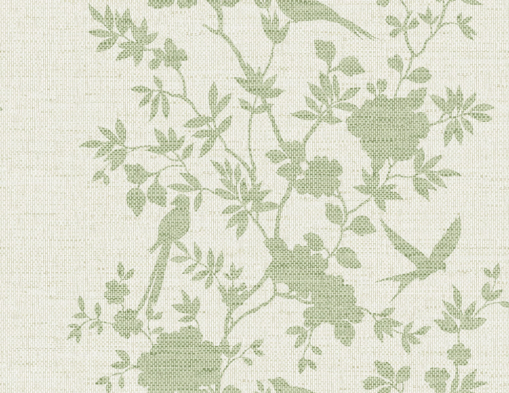 Malibu Aloha Bird Trail Wallpaper - Traditional Toile - Green Ivy | Malibu Wallpaper