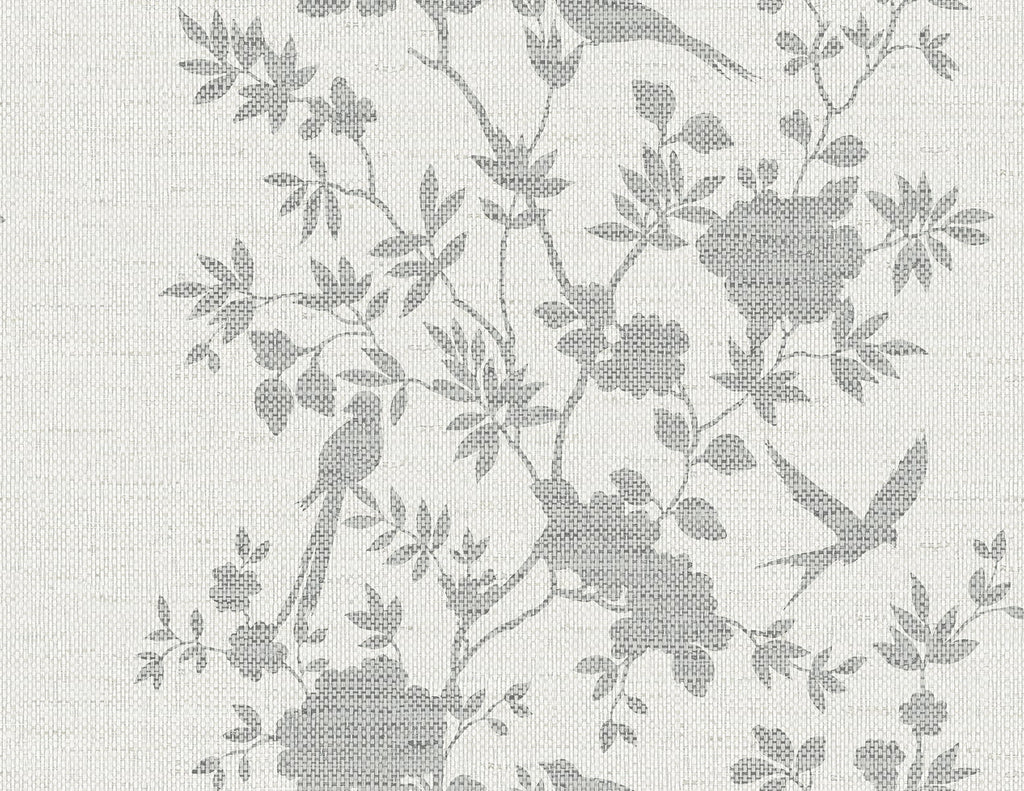 Malibu Aloha Bird Trail Wallpaper - Traditional Toile - Heather Grey | Malibu Wallpaper