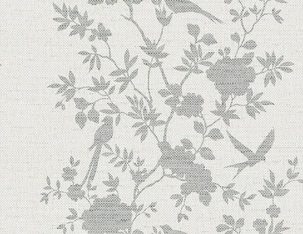 Malibu Aloha Bird Trail Wallpaper - Traditional Toile - Heather Grey | Malibu Wallpaper