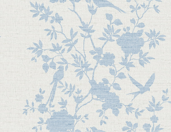 Aloha Bird Trail Traditional Toile - Maya Blue | Architectural Wallcoverings