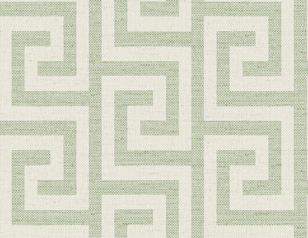 Malibu Luna Retreat Greek Key Wallpaper - Coastal Geometric - Green Ivy | Malibu Wallpaper