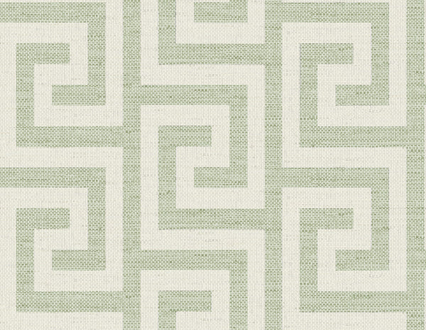 Malibu Luna Retreat Greek Key Wallpaper - Coastal Geometric - Green Ivy | Malibu Wallpaper
